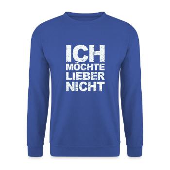 Bartleby the Schreiber - Ich möchte lieber nicht - Unisex Pullover - Royalblau - Vorne - Alina (178cm) & Michal (187cm)