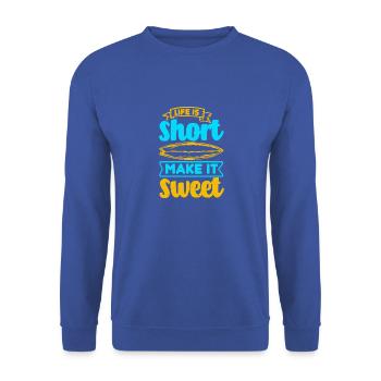 DAS LEBEN IST KURZ, MACH ES SÜSS - Unisex Pullover - Royalblau - Vorne - Alina (178cm) & Michal (187cm)
