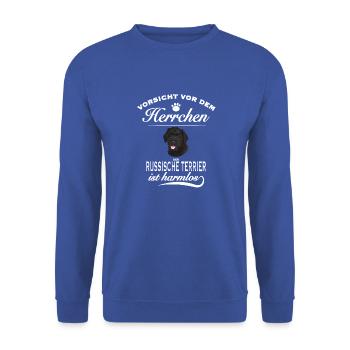 Vorsicht vor dem Herrchen - Russischer Terrier - Unisex Pullover - Royalblau - Vorne - Alina (178cm) & Michal (187cm)