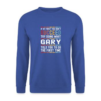 Gary Name Personalisierter lustiger Geburtstag Weihnachten - Unisex Pullover - Royalblau - Vorne - Alina (178cm) & Michal (187cm)