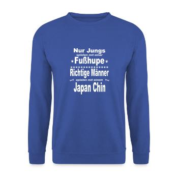 Jungs, Männer, Fußhupe - Japan Chin - Unisex Pullover - Royalblau - Vorne - Alina (178cm) & Michal (187cm)