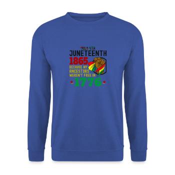 4. Juni 1865 Weil meine Vorfahren, Brown - Unisex Pullover - Royalblau - Vorne - Alina (178cm) & Michal (187cm)