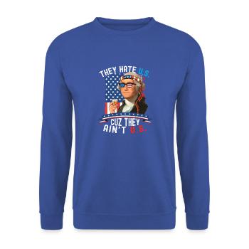 They Hate Us Cuz They Ain't Us USA American Flag - Unisex Sweatshirt - royal blue - Front - Alina (178cm) & Michal (187cm)