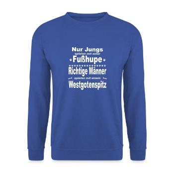 Jungs, Männer, Fußhupe - Westgotenspitz - Unisex Pullover - Royalblau - Vorne - Alina (178cm) & Michal (187cm)