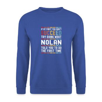 Nolan Name Personalisierter lustiger Geburtstag Weihnachten - Unisex Pullover - Royalblau - Vorne - Alina (178cm) & Michal (187cm)