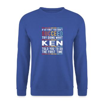 Ken Name Personalisierter Lustiger Geburtstag Weihnachten - Unisex Pullover - Royalblau - Vorne - Alina (178cm) & Michal (187cm)