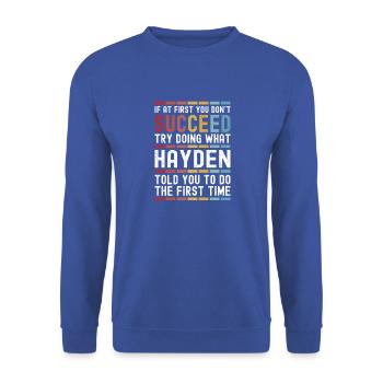 Hayden Name Personalisiert Lustig Geburtstag Weihnachten - Unisex Pullover - Royalblau - Vorne - Alina (178cm) & Michal (187cm)