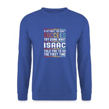 Isaac Name Personalisiert Lustig Geburtstag Weihnachten - Unisex Pullover - Royalblau - Vorne - Alina (178cm) & Michal (187cm)