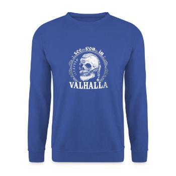 Wir sehen uns in Walhalla, Valknut Wikinger Odin Wodan - Unisex Pullover - Royalblau - Vorne - Alina (178cm) & Michal (187cm)