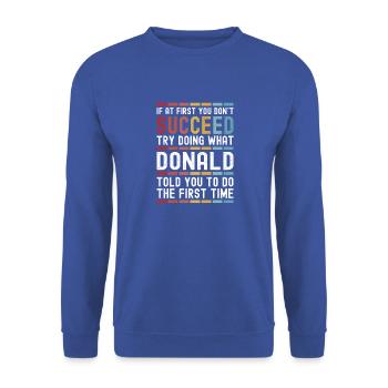 Donald Name Personalisierter lustiger Geburtstag Weihnachten - Unisex Pullover - Royalblau - Vorne - Alina (178cm) & Michal (187cm)