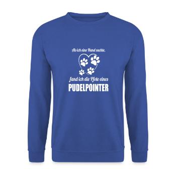 Hand & Pfote - Spruch - Pudelpointer - Unisex Pullover - Royalblau - Vorne - Alina (178cm) & Michal (187cm)