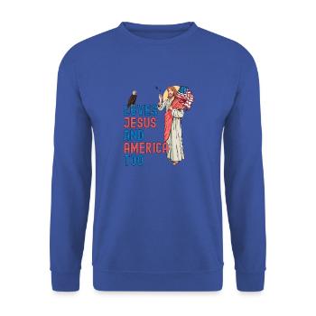 Loves Jesus and America Too Jesus w USA Flag for - Unisex Sweatshirt - royal blue - Front - Alina (178cm) & Michal (187cm)