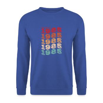 Jahrgang 1985 Geschenke Legende für 38 Jahre - 38 - Unisex Pullover - Royalblau - Vorne - Alina (178cm) & Michal (187cm)