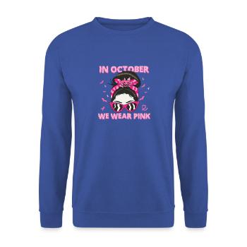 Im Oktober tragen wir Pink Messy Bun Pumpkin Pink - Unisex Pullover - Royalblau - Vorne - Alina (178cm) & Michal (187cm)