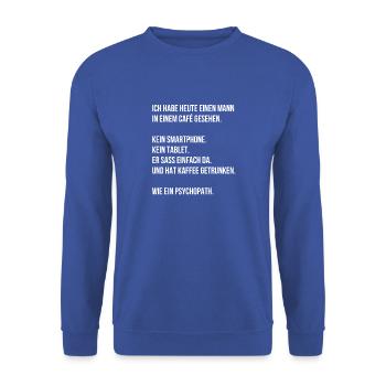 Cafe Spruch - Unisex Pullover - Royalblau - Vorne - Alina (178cm) & Michal (187cm)