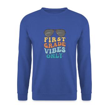 First Grade Vibes Only Vintage Groovy Kids Back - Sweat-shirt Unisexe - bleu royal - Devant - Alina (178cm) & Michal (187cm)
