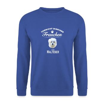 Vorsicht - Bissiges Frauchen - Malteser - Unisex Pullover - Royalblau - Vorne - Alina (178cm) & Michal (187cm)