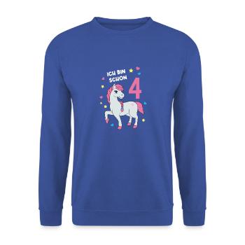 Reiterin Pferd Reitsport 4. Geburtstag Pony Reiten - Unisex Pullover - Royalblau - Vorne - Alina (178cm) & Michal (187cm)