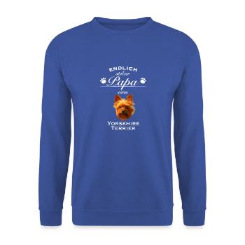 Endlich stolzer Papa - Yorkshire Terrier - Unisex Pullover - Royalblau - Vorne - Alina (178cm) & Michal (187cm)