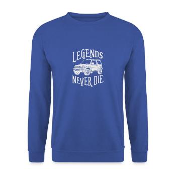 Jimny Geländewagen 4x4 Legends Never Die - Unisex Pullover - Royalblau - Vorne - Alina (178cm) & Michal (187cm)