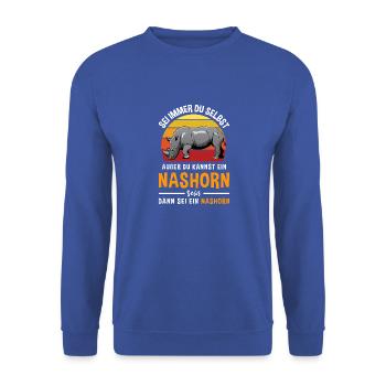 Afrika Tier Horn Einhorn Safari Nashorn - Unisex Pullover - Royalblau - Vorne - Alina (178cm) & Michal (187cm)