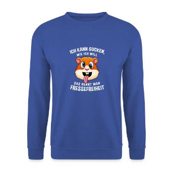 Fressefreiheit Tier Gesichtsausdruck Hamster - Unisex Pullover - Royalblau - Vorne - Alina (178cm) & Michal (187cm)