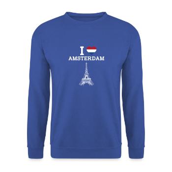 I Love Amsterdam Coole Niederländische Flagge Eiffelturm - Unisex Pullover - Royalblau - Vorne - Alina (178cm) & Michal (187cm)