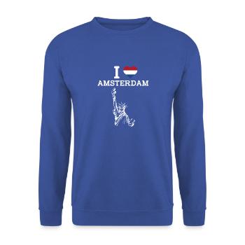 J’aime Amsterdam Cool Flag Statue De La Liberté Jeu De Mots - Sweat-shirt Unisexe - bleu royal - Devant - Alina (178cm) & Michal (187cm)