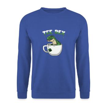 T-Rex Tyrannosaurus Rex Tea Drinker Dino with Tea - Unisex Sweatshirt - royal blue - Front - Alina (178cm) & Michal (187cm)