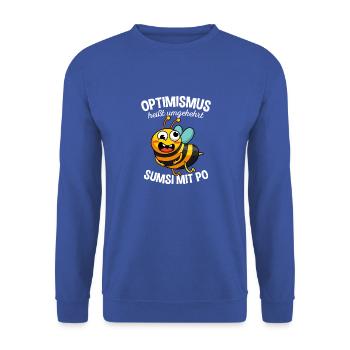 Optimismus Sumsi Mit Po Imker Bienen Honig Spruch - Unisex Pullover - Royalblau - Vorne - Alina (178cm) & Michal (187cm)