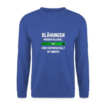 Furz Pupsen Blähungen Ladebalken Furzen - Unisex Pullover - Royalblau - Vorne - Alina (178cm) & Michal (187cm)