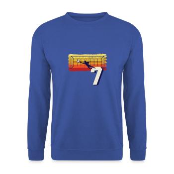 Fußball Torwart 7. Geburtstag Keeper - Unisex Pullover - Royalblau - Vorne - Alina (178cm) & Michal (187cm)