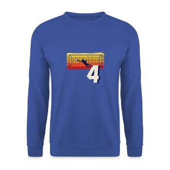 Fußball Torwart 4. Geburtstag Keeper - Unisex Pullover - Royalblau - Vorne - Alina (178cm) & Michal (187cm)
