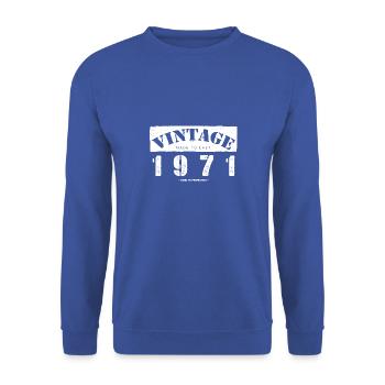 52 Jahre alt: Vintage Classic 1971 52. Geburtstag - Unisex Pullover - Royalblau - Vorne - Alina (178cm) & Michal (187cm)