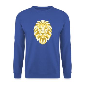Geometrischer Löwenkopf in Goldtönen - Unisex Pullover - Royalblau - Vorne - Alina (178cm) & Michal (187cm)