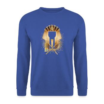 Kunstvolle Darstellung einer ägyptischen Maske - Unisex Pullover - Royalblau - Vorne - Alina (178cm) & Michal (187cm)