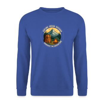 Bergabenteuer: Erkunden und Träumen - Unisex Pullover - Royalblau - Vorne - Alina (178cm) & Michal (187cm)