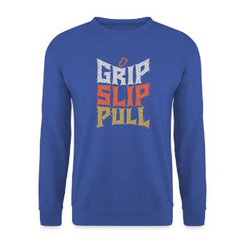 Grip Slip Pull Graphic Tee - Unisex Pullover - Royalblau - Vorne - Alina (178cm) & Michal (187cm)
