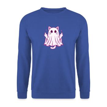 Geisterkatze Mittelfinger - Unisex Pullover - Royalblau - Vorne - Alina (178cm) & Michal (187cm)