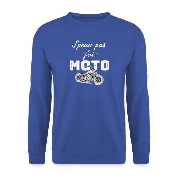 J'peux pas j'ai moto. Humour sur la moto - Sweat-shirt Unisexe - bleu royal - Devant - Alina (178cm) & Michal (187cm)