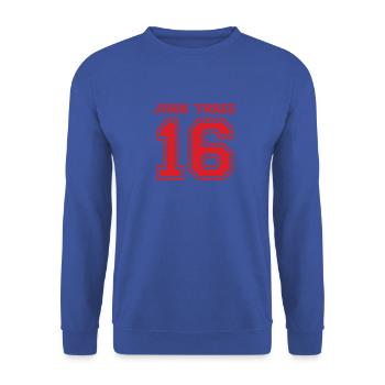 John Thre 16 red - Johannes 3,16 Spruch - Unisex Pullover - Royalblau - Vorne - Alina (178cm) & Michal (187cm)