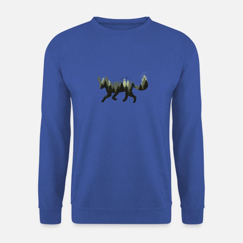 Fuchs Waldtier Bäume Wald Wildnis Silhouette - Unisex Pullover - Royalblau