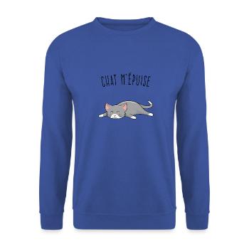 T shirt Chat Humour Chat m'épuise - Sweat-shirt Unisexe - bleu royal - Devant - Alina (178cm) & Michal (187cm)