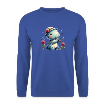 Cute Dino Playing Flute Design - Unisex Sweatshirt - royal blue - Front - Alina (178cm) & Michal (187cm)