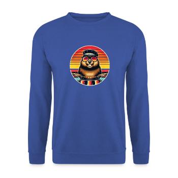 Retro Beaver Drummer With Drumsticks - Unisex Sweatshirt - royal blue - Front - Alina (178cm) & Michal (187cm)