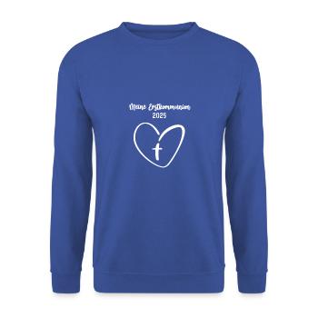 Kommunion 2025 Kreuz Herz Sakrament Erstkommunion - Unisex Pullover - Royalblau - Vorne - Alina (178cm) & Michal (187cm)