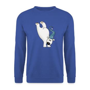 Winterfreigeist Polarbär mit Streifenkappe - Unisex Pullover - Royalblau - Vorne - Alina (178cm) & Michal (187cm)
