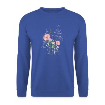 Zarte Sommerwiese mit Blumen in Pastell - Unisex Pullover - Royalblau - Vorne - Alina (178cm) & Michal (187cm)