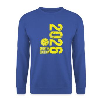 Volleyball Meister Shirt 2026, gelb, Badehose - Unisex Pullover - Royalblau - Vorne - Alina (178cm) & Michal (187cm)