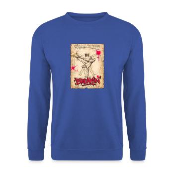 Da Vincis Proportionsstudie Vitruvianischer Mensch - Unisex Pullover - Royalblau - Vorne - Alina (178cm) & Michal (187cm)